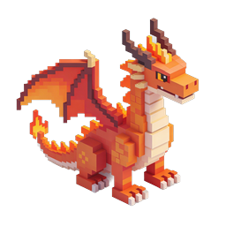 Pixel Fire Dragon 3D Isometric Icon | Voxel Art