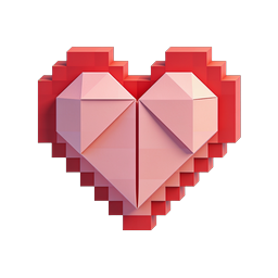 3D Pixel Heart Icon - Isometric Voxel Love Symbol