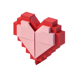 Icona 3D Cuore Pixel Isometrico - Simbolo dell'Amore Voxel
