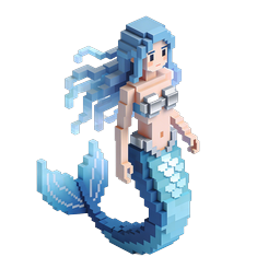 Icône de personnage voxel 3D sirène en pixel art