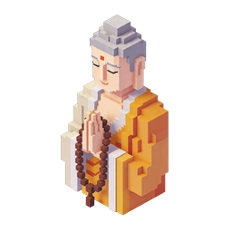 Pixel-Art Mönch-Meditation-Icon - Isometrischer Voxel-Stil