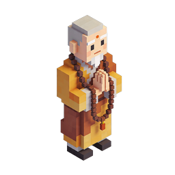 Pixel-Mönch-Gebet-Icon - Isometrischer 3D-Weiser-Charakter