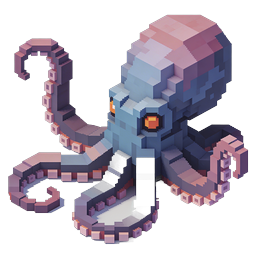 Polvo Isométrico em Pixel Art - Ícone de Criatura Marinha 3D Voxel