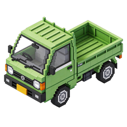 Pixel Art Green Pickup Truck Icon - Voxel Style 3D