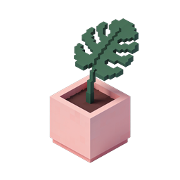 Ícone de planta pixel em vaso rosa - Estilo 3D Isométrico