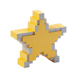 3D Isometric Pixel Star Block Icon | Golden Voxel Star