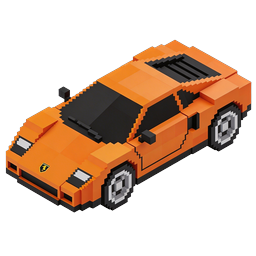 Supercarro Laranja em Pixel Art - Ícone Voxel Isométrico