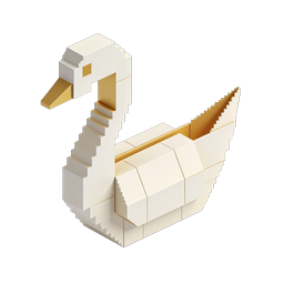 3D Pixel Swan Icon - Voxel Art Design with Cream and Gold