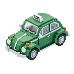 Pixel Art Green Taxi Cab Icon - 3D Voxel Style