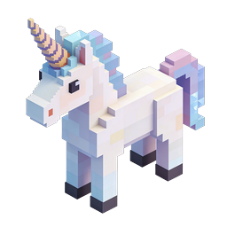 Ícone de unicórnio em pixel voxel 3D isométrico