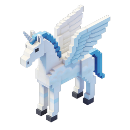 Pixel Unicorn Pegasus 3D Voxel Icon for Fantasy Games
