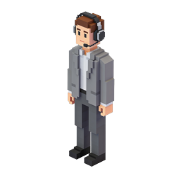 Pixelated Businessman Character with Headset Icon