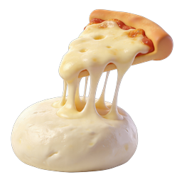Realistic Pizza Cheese Pull 3D Icon - Melted Mozzarella Slice