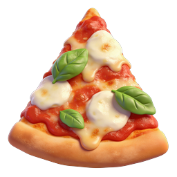 3D Pizza Slice with Cheese and Basil Leaf Icon