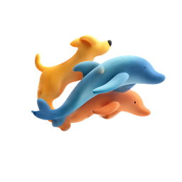 Playful Animal Icon with Dog and Dolphins