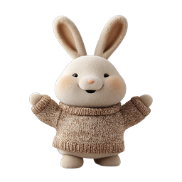 ニットセーターを着た愛らしいぬいぐるみウサギキャラクター