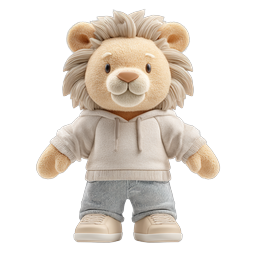 Adorable Plush Lion Bear Character in Hoodie & Jeans