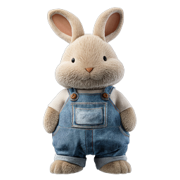 Cute Plush Rabbit Toy with Denim Overalls Icon