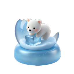 Cute Polar Bear Snow Globe 3D Icon - Winter Decoration
