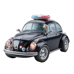 Vintage Police Beetle Car Icon - Classic 3D Render