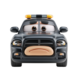 3D Police Car Character Icon with Grumpy Expression