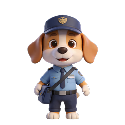 Cute Police Dog Mascot 3D Character with Temple
