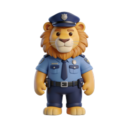 Playful police lion icon for children's safety