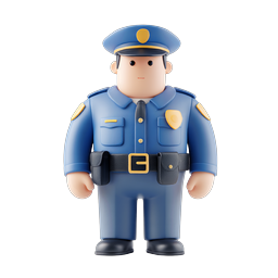 Freundliches 3D-Polizisten-Charakter-Icon im Clay-Stil