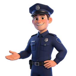 Friendly 3D Cartoon Police Officer Character Icon