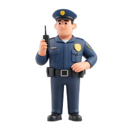 Friendly Police Officer 3D Icon with Radio