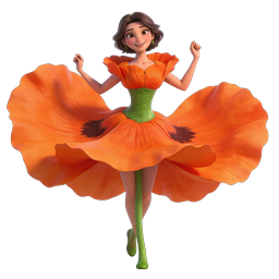Poppy Flower Dress 3D Character Icon - Floral Fashion