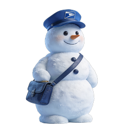 Ícone de personagem de boneco de neve carteiro para férias de inverno