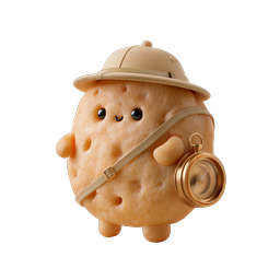 Cute Potato Explorer Character 3D Icon with Compass