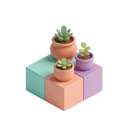 Isometric Potted Succulent Plants on Colorful Cubes