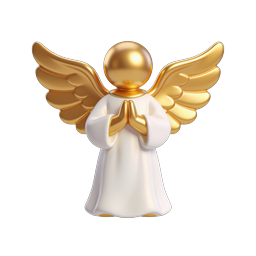 3D Praying Angel Icon with Golden Wings and Halo