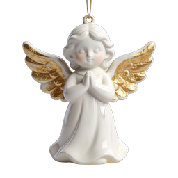 White Porcelain Praying Angel Ornament with Gold Wings