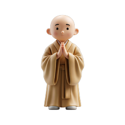 3D Praying Monk Character Icon - Spiritual Meditation