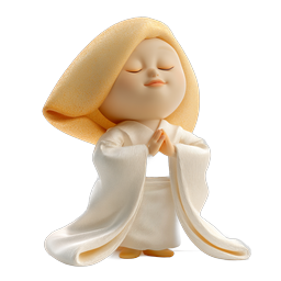Praying Monk 3D Icon - Peaceful Spiritual Character