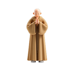 Praying Monk 3D Icon - Peaceful Spiritual Character