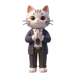 Cute Praying Cat in School Uniform at Japanese Shrine