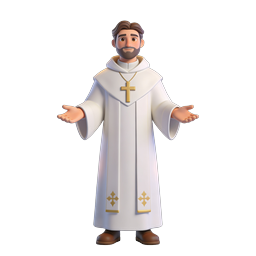 Icône 3D de personnage prêtre religieux avec halo et croix