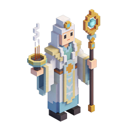 Pixel Priestess with Incense Burner and Staff - Voxel Icon
