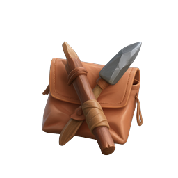 Primitive Tools and Leather Bag Icon | 3D Rendered