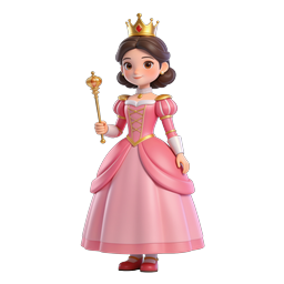 3D Princess Character Icon with Crown and Scepter