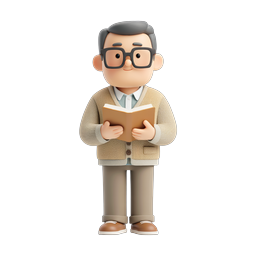 Professor Reading Book 3D Character Icon
