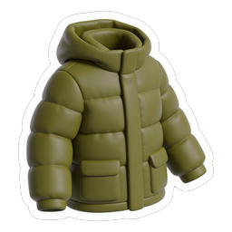 Olive Green Puffer Winter Jacket 3D Icon