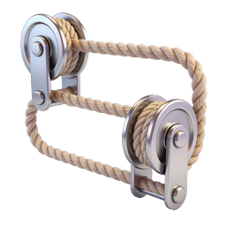 Chrome Pulley Rope System Icon - Mechanical 3D Illustration