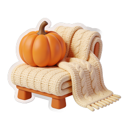 Cozy Pumpkin on Bench with Knit Blanket 3D Icon