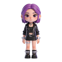 Punk Girl 3D Character Avatar Icon - Purple Hair Anime Style