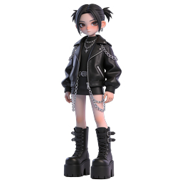Punk Girl Character 3D Icon with Leather Jacket
